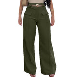 Purpdrank  Women Shiny Army Green Pants High Waist Trousers Office Work Lady Full Length Summer Bottoms Capris Autumn Winter
