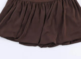 Purpdrank  Spring Summer CHIC Coffee Spliced Ruched Mini BUD Skirt Women Zipper Waist Ball Gown Swing Skater Short Skirts Party Girl