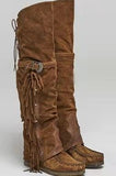 Purpdrank - Mujer Fashion Bohemia Knee-length Women Boots Ethnic Personality High Boots Tassels Faux Suede Boots Girl Flat Bottom Long Botas
