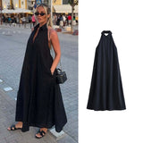 Purpdrank  Dresses Summer Women's 2025 New Neck-Hanging Elegant Long Holiday Dress Women Street Chic Youth Loose Fashion Dress