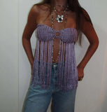 Purpdrank  Hand Crochet Knitted Tassel Strapless Tank Tops Women Sexy Hollow Out Lace Up Halter Backless Bohemian Holiday Beach Vests Camis