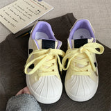 Purpdrank  Korean Chic Retro Shell Head White Shoes Women's New Versatile Laced Casual Sports Board Shoes De Xin Shoes Cross Buckle