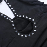 Purpdrank  Women's Sexy Black Halter Neck Bodycon Mini Dress Rhinestone Detail Cut Out Ruched Party Dress