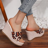 Purpdrank  Fashion Leopard Platform Slippers Women Summer Round Toe High Heel Sandals Woman New Non-Slip Thick Bottom Wedge Slides Female