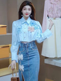 Purpdrank  Jeans Skirts for Women Gyaru Midi Woman Denim Skirt with Slit Cute Kawaii High Waist Clothing Trend 2025 Cheap Chic and Elegant