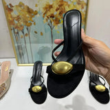 Purpdrank  Shoes Woman Summer New Black Metal Decorative Women's Sandals Outerwear Fashion Open Toe Thin Heels Slippers