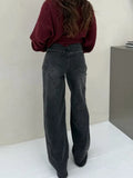 Purpdrank  Women High Waist Wide Leg Pants Hole Straight Pants Long Jeans Casual Trendy Trousers 2026 Spring Autumn New Denim Trousers