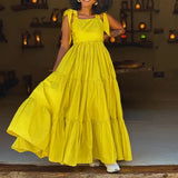 Purpdrank  Casual Women High Waist Long Dress Elegant Polka Dot Summer Beach Dress Simple Loose O-Neck Short Sleeve Vacation A-line Dress