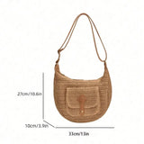 Purpdrank  Fashionable Rattan Handmade Shoulder Bag Solid Color Adjustable Shoulder Strap Crossbody Bag Versatile Women's Bag