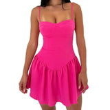 Purpdrank  Sexy Rose Pink Bra Corset style Spaghetti Strap Mini Dress Women Backless Party Skater Low Waist Short Sling Robe Vestido