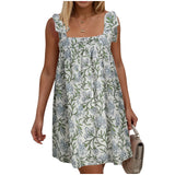 Purpdrank  Summer Sundresses For Women Square Neck Sleeveless Short Dress Bow Tie Floral Print Casual Midi Dresses Ruffle Hem Boho Dresses