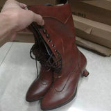 Purpdrank - British Style Punk Noble Women Retro Knight Boot Medieval PU Leather Ankle Boots Lady Cosplay High Heel Shoes Boots for Women