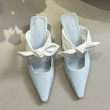 Purpdrank  Elegant Bowknot Low Heel Modern Slippers for Women Pointed Toe Backless Slide Sandals Female Elegant Dress Mueller Pumps Ladies