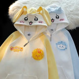 Purpdrank  Japanese Kawaii Rabbit Ears Hoodie Sweatshirts Spring Autumn Lazy Sweet White Blue Cardigan Long Sleeve Loose Knitted Top