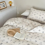 Purpdrank  Cotton four-piece set of aerobic double yarn cotton skin-friendly quilt cover small floral bed linen bed cover set
