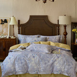 Purpdrank  Premium 600TC Egyptian Cotton Flowers Print Bedding Set Queen King Size Duvet Cover Set Flat/Fitted Bed Sheet Pillowcases 4Pcs