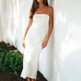 Purpdrank  Satin Strapless Sexy Maxi Dress Women Backless Slim Hollow Out Party Club Dresses Summer Elegant Off Shoulder Long Vestidos