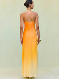 Purpdrank  Women Elegant Gradient Print Halter Maxi Dress Fashion Hight Waist Pleated Slim Long Dress Sexy Sleeveless Backless Gowns Dress