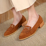 Purpdrank  Casual Woman Shoe Female Footwear Metal Chain British Style Round Toe Fringe Shallow Mouth Dress Buckle Preppy Tassel Big Size R