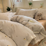 Purpdrank  INS Korean Style2025 New Yungan Cotton Wrinkled Double-layer Yarn Lace Bedding Sets