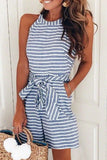 Purpdrank   Hot Selling New Fashion Belt Striped off Shoulder Round Neck Hanging Neck Cotton Jumpsuit for Women