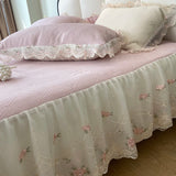 Purpdrank  Princess Bed Skirt Sheet Summer Cool Bed Skirt Mattress Lace Bedsheet Not Stuffy Double King Bedspread With 2 Pillowcases