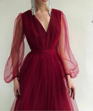 Purpdrank  Women's Summer Mesh Lantern Sleeve V-neck Layer Dresses Elegant Party Formal Dress Mujer Vestido Plus Size