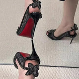 Purpdrank  Hot Sale  Shoes Peep Toe Women's Sandals Fashion Butterfly-knot Party Sandals Women New  Lace Solid Heeled