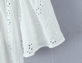 Purpdrank  Sweet White Hollow Out Embroidery Hole Bow V neck Wood ears Sleeve Tank Top Women Summer Elastic Back Swing Hem Vest Crop Top