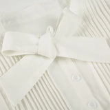 Purpdrank  Sweet Preppy Summer Solid White Short Puff Sleeve Single Breasted Bow Folds Women Shirt