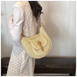 Purpdrank  Fashionable Rattan Handmade Shoulder Bag Solid Color Adjustable Shoulder Strap Crossbody Bag Versatile Women's Bag