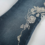 Purpdrank  Retro Floral Embroidery Jeans Vintage 2000s Low Rise Flared Jeans Streetwear y2k Slim-fitting Denim Pants Women Fashion