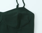 Purpdrank  French Style Retro Dark Green V neck Corset Style Sling Dress Women Elastic Back Ruffles Hem Short Dresses Summer Robe Vestidos