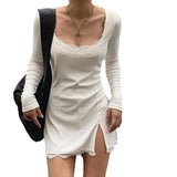 Purpdrank  Women's Lace Slit Dress Tight Hip One Piece Skirt European And American Style Spring Summer New Sexy