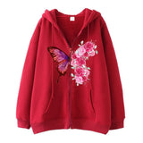 Purpdrank  Vintage Spice Butterfly Zipper Oversize Hoodie Elegant Cardigan Jacket Women's Fashionable Arrival Sweater