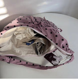 Purpdrank  Canvas Hobos Bags Women's Drawstring Pleated Large Capacity Corduroy Commuting Shoulder Bag