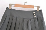 Purpdrank  Y2K Streetwear Solid Color Women Buttons Low Waist Pleated Skirt Folded A-line Saia Mini Skirt With Shorts Lining