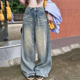 Purpdrank  Spring Autumn Vintage Chicly Button Jeans Women American Simple Baggy High Waisted Denim Pants Washed Y2K Wide Leg Jean Trousers