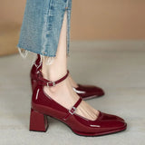 Women's Summer Footwear on Heeled Shoes for Woman 2023 Japanese Style Lolita Mary Jane Red Bride Square Toe High Heels Gothic 39