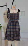 Purpdrank  Women Fashion Vintage Plaid Print Summer A-Line Party Dress Backless Tie up Strap Bodydoll Mini Dress