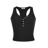 Purpdrank  Women Solid Round Neck Ribbed Button Tank Top Camisole Women Summer Basic Elastic Tank Top O Neck Solid Tank Top 2025 Summer