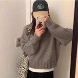 Purpdrank  Loose Knitted Sweater Half Zipper Turn-down Collar Pullover Autumn Winter New Style Korean Stand Collar Oversize Top Outerwear