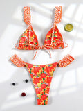 Purpdrank  Ruffle Bikinis Printed Swimsuit Triangle Two Piece Suit Low Waist Swimwear Summer Bathsuit Women Biquini Bandage Bathwear