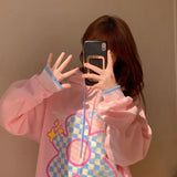Purpdrank  Kawaii Clothes Sweatshirts Women Hooded Floral Printed Pink Hoodies 2025 Autumn Preppy Style Gentle Pullover Tops