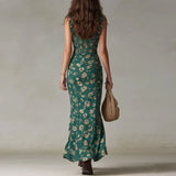 Purpdrank  Bohemian Vacation Beach Maxi Dress Woman New Spring Floral Print Strapless Party Dress Summer Ruffle High Split Sling Long Dress