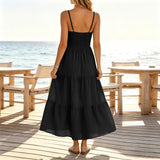 Purpdrank  Womens Smocked Waist Tiered Cami Dress Solid Color Spaghetti Strap Sleeveless Summer Dresses Casual Flowy Boho Beach Maxi Dress