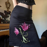 Purpdrank  Vintage Elegant Temperament  Medium Strecth Flower Embroidery A-LINE Slim Skirts