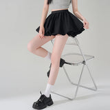 Purpdrank  Kawai Plaid Pleated Flower Bud Skirt Women Summer High Waist Slim Fit Mini Skirt Anti-exposure A Word Ultra  Puffy Shorts Faldas