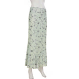 Purpdrank  Holiday Floral Mesh Trumpet Skirts Beach Style Slim Low-Waisted Maxi Skirts Women 2025 Summer Fashion Streetwear Ladies