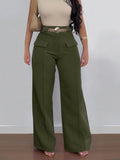 Purpdrank  Women Shiny Army Green Pants High Waist Trousers Office Work Lady Full Length Summer Bottoms Capris Autumn Winter